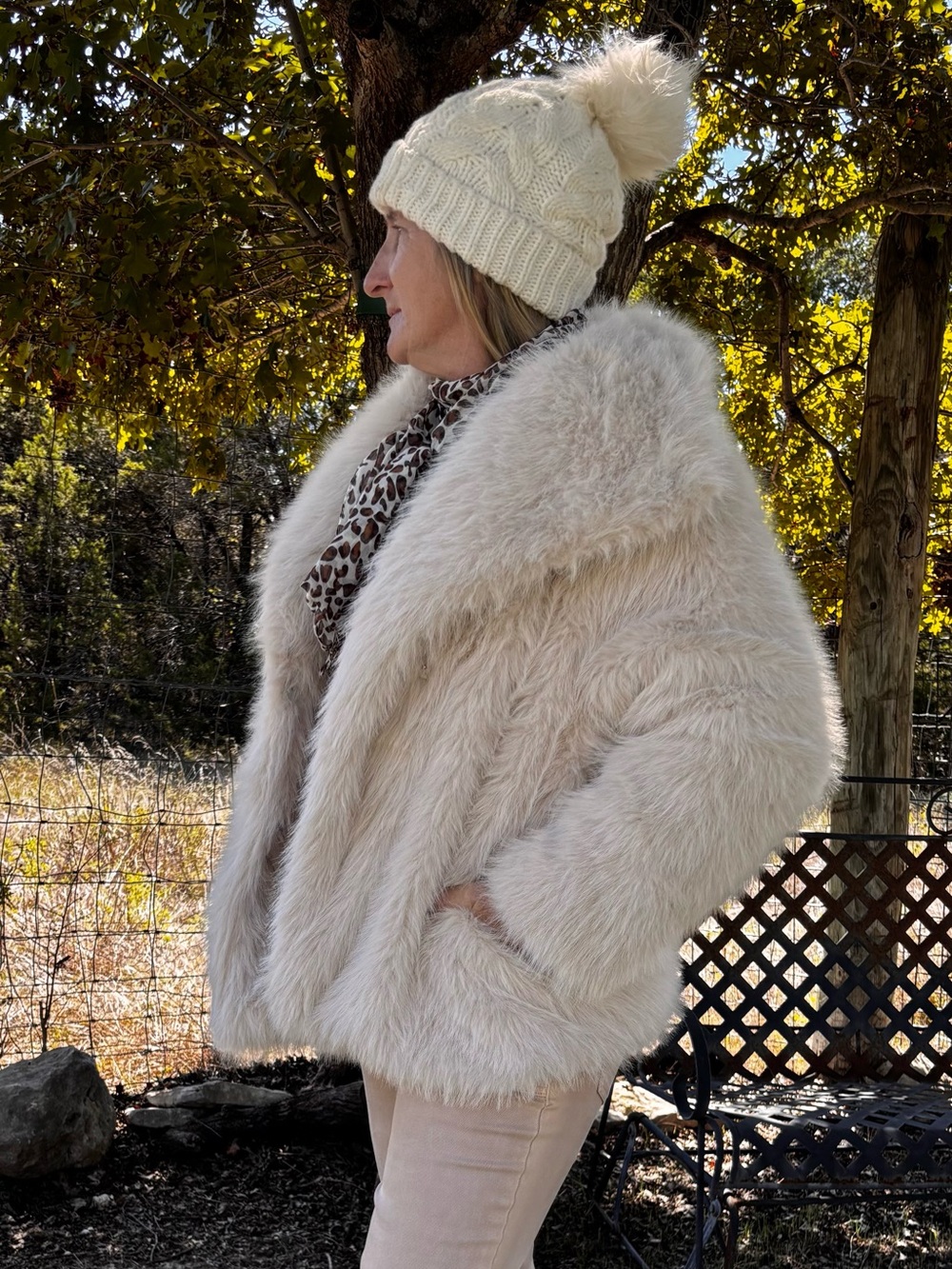 Plush Faux Fur Cream Jacket for Women